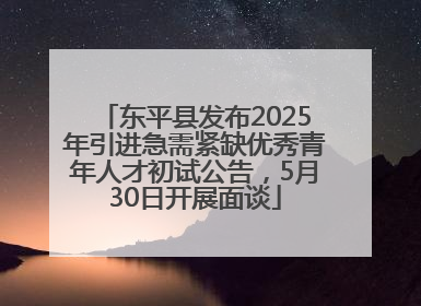 东平县发布2025年引进急需紧缺优秀青年人才初试公告，5月30日开展面谈