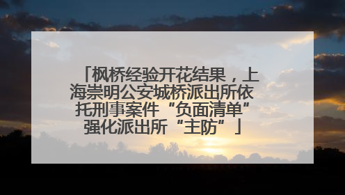 枫桥经验开花结果，上海崇明公安城桥派出所依托刑事案件“负面清单”强化派出所“主防”